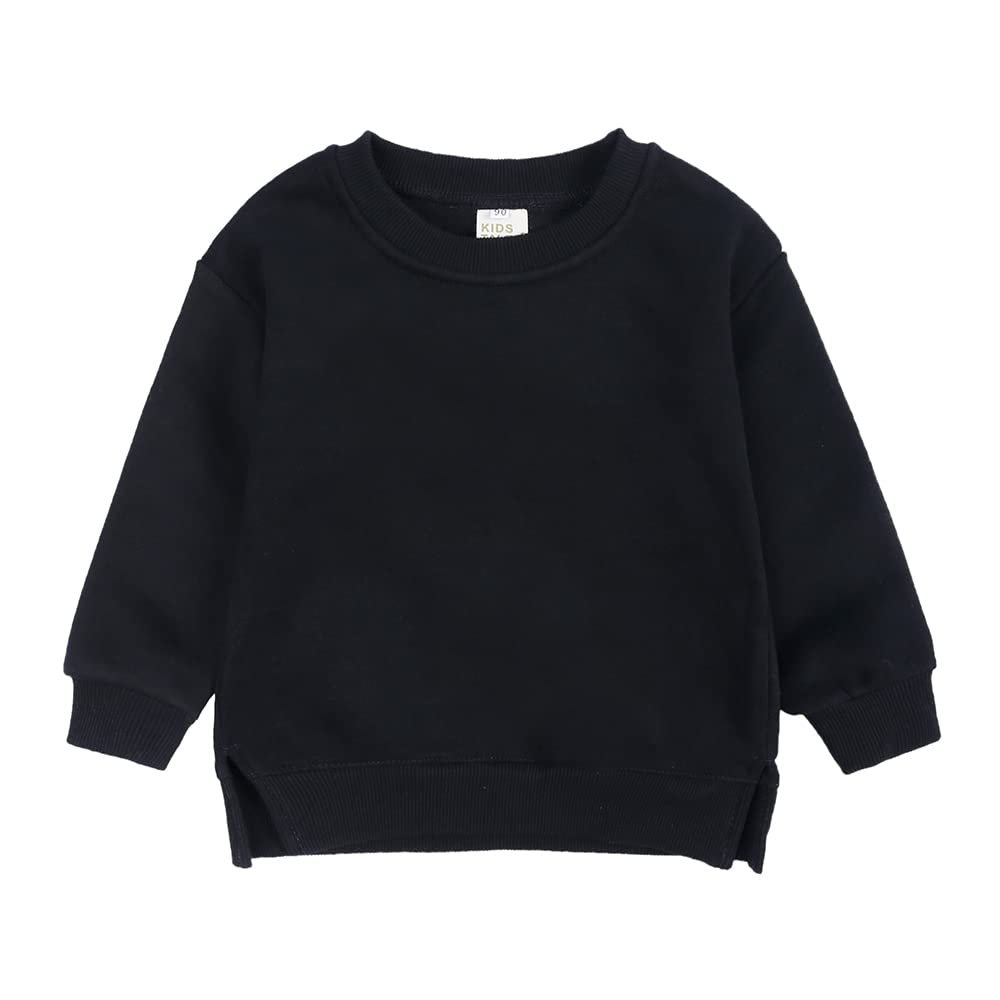 Kids Boys Girls Brushed Fleece Sweatshirt Toddler Solid Color Round Neck Long Sleeve Pullover Baby Thick Warm Tops