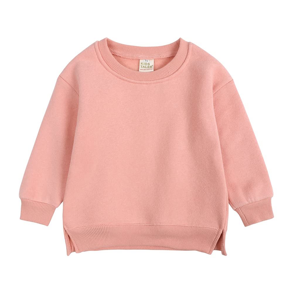 Kids Boys Girls Brushed Fleece Sweatshirt Toddler Solid Color Round Neck Long Sleeve Pullover Baby Thick Warm Tops