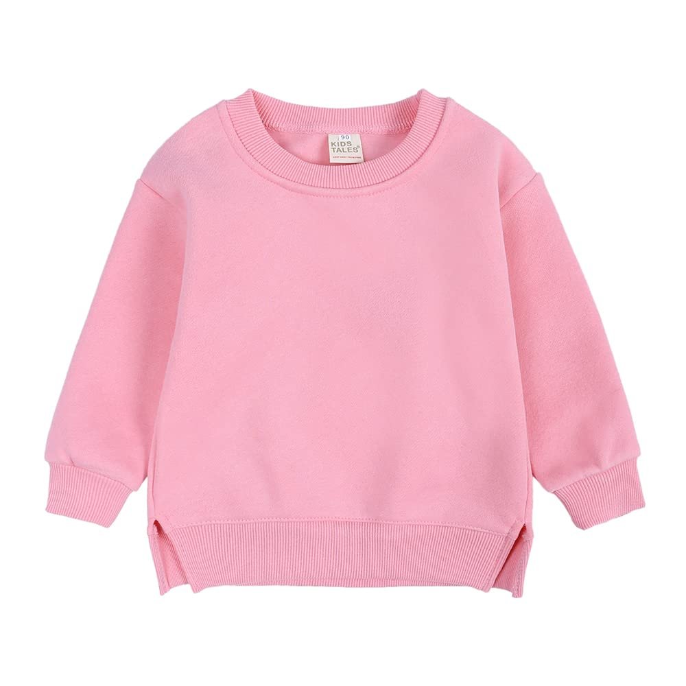 Kids Boys Girls Brushed Fleece Sweatshirt Toddler Solid Color Round Neck Long Sleeve Pullover Baby Thick Warm Tops