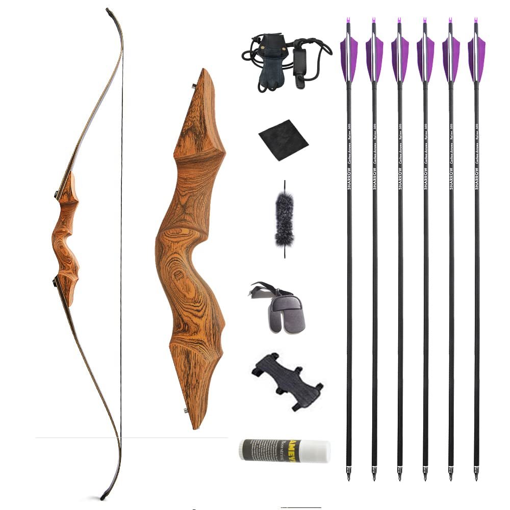60 Inch Black Hunter Original Takedown Recurve Bow and Arrow Set 20-60lbs Traditional Wood Longbow Right and Left Handed American Hunting Longbow (35 Lbs, Orange Set/Right Handed)