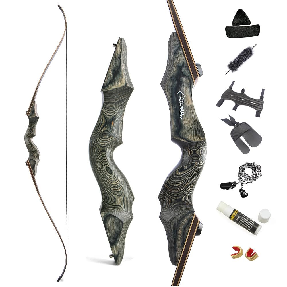 60 Inch Black Hunter Original Recurve Bow 20-60lbs Traditional Wood Longbow Right and Left Handed American Hunting Longbow for Outdoor Hunting Shooting (35 Lbs, Black/Right Handed)