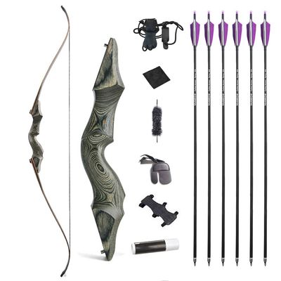 60 Inch Black Hunter Original Takedown Recurve Bow and Arrow Set 20-60lbs Traditional Wood Longbow Right and Left Handed American Hunting Longbow (45 Lbs, Black Set/Right Handed)