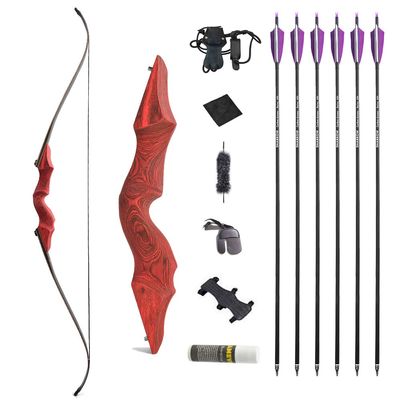 60 Inch Black Hunter Original Takedown Recurve Bow and Arrow Set 20-60lbs Traditional Wood Longbow Right and Left Handed American Hunting Longbow (30 Lbs, Red Set/Right Handed)
