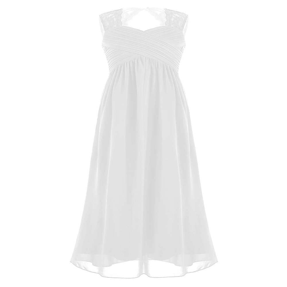Duoremi Kids Girls Lace Pleated Junior Bridesmaid Wedding Party Dress Formal Maxi Ball Gown White 8 Years