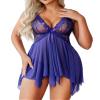 Avidlove Women Lingerie Lace Babydoll V Neck Sleepwear Strap Chemise Purple view 1