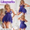 Avidlove Women Lingerie Lace Babydoll V Neck Sleepwear Strap Chemise Purple view 3