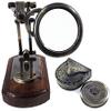 Victorian Antique Brass Desktop Magnifying Glass + Royal Navy Brass Compass in Vintage Leather Case view 1
