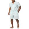 Amazon Essentials Men's Lightweight Woven Notch Collar Short Pyjama Set, Multicolour, Pineapple/Stripes, XS view 1