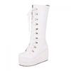 ZBYY Women's Wedge Platform Boots Lace High Heel Round Toe Knee High Boots Winter Hiking Outdoor Booties for Women view 1