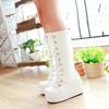 ZBYY Women's Wedge Platform Boots Lace High Heel Round Toe Knee High Boots Winter Hiking Outdoor Booties for Women view 2