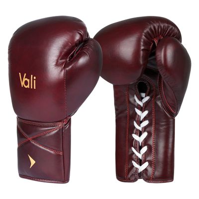 Vali Lancer Leather Lace Up Boxing & MMA Gloves for Pros Sparring (Red, 14OZ)