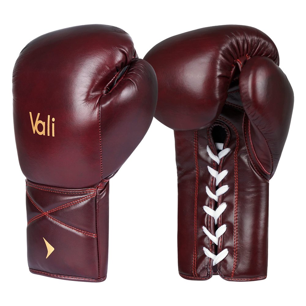 Vali Lancer Leather Lace Up Boxing & MMA Gloves for Pros Sparring (Red, 14OZ)