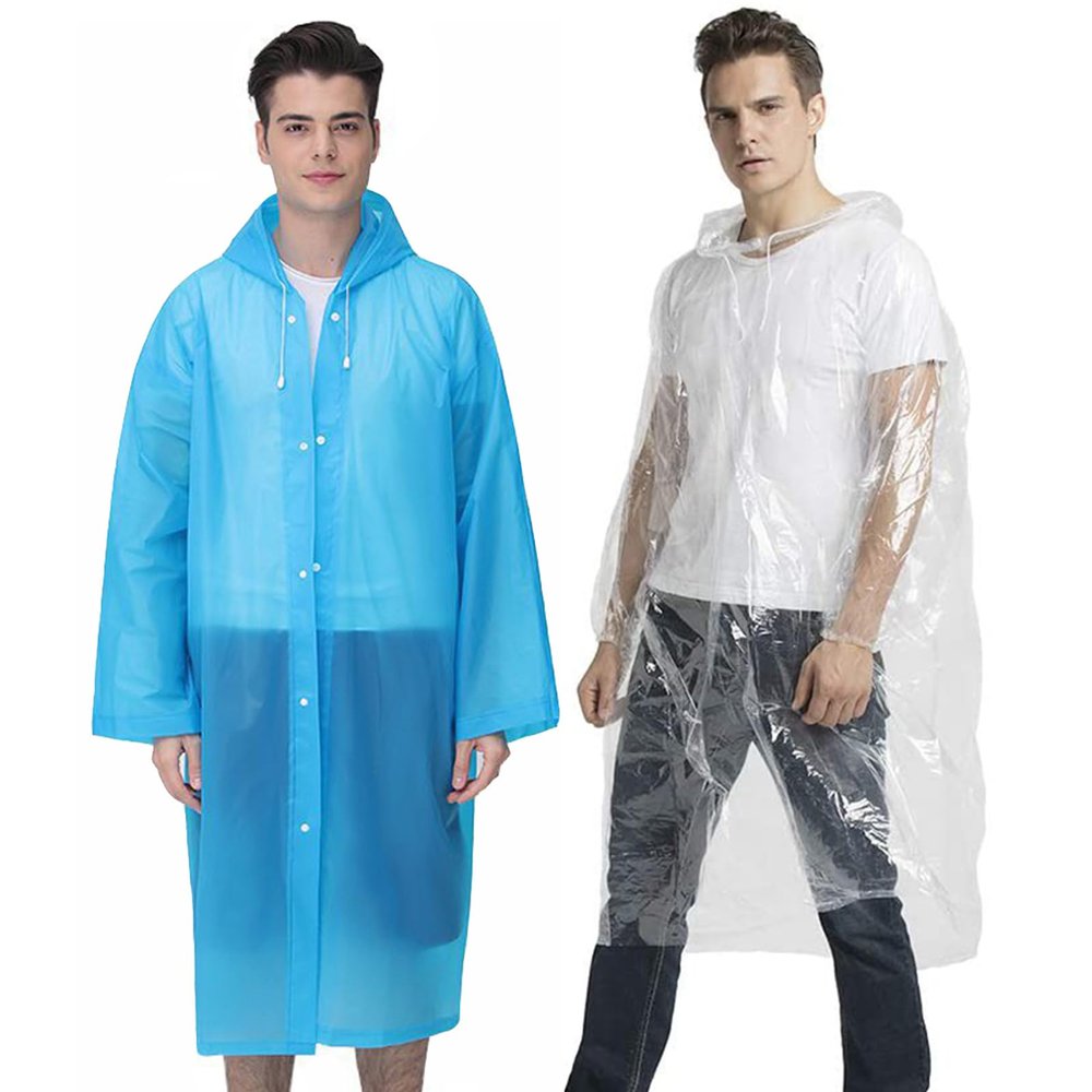 Cosowe Rain Poncho for Adults and Kids, Family Pack Raincoats with Hood, Emergency Ponchos for Outdoor Activities (2 Pack Reusable Raincoats+5 Pack Disposable Ponchos)