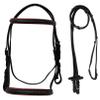 Equitem Leather English Fancy Stitched Padded Bridle with Matching Web Reins (Black/Pink, Pony) view 1