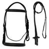 Equitem Leather English Fancy Stitched Padded Bridle with Matching Web Reins (Black, Pony) view 1