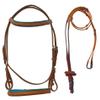 Equitem Leather English Fancy Stitched Padded Bridle with Matching Web Reins (Tan/Teal, Miniature) view 1