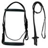 Equitem Leather English Fancy Stitched Padded Bridle with Matching Web Reins (Black/Teal, Pony) view 1