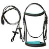 Equitem Leather English Fancy Stitched Padded Bridle with Matching Web Reins (Brown/Teal, Pony) view 1