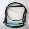 Equitem Leather English Fancy Stitched Padded Bridle with Matching Web Reins (Brown/Teal, Pony) view 2