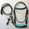 Equitem Leather English Fancy Stitched Padded Bridle with Matching Web Reins (Brown/Teal, Pony) view 3