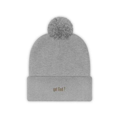 BCCMCMLXXXIII x Christ Collection - 'got God ?" Snow Pom Beanie With Gold Stitching Silver One size