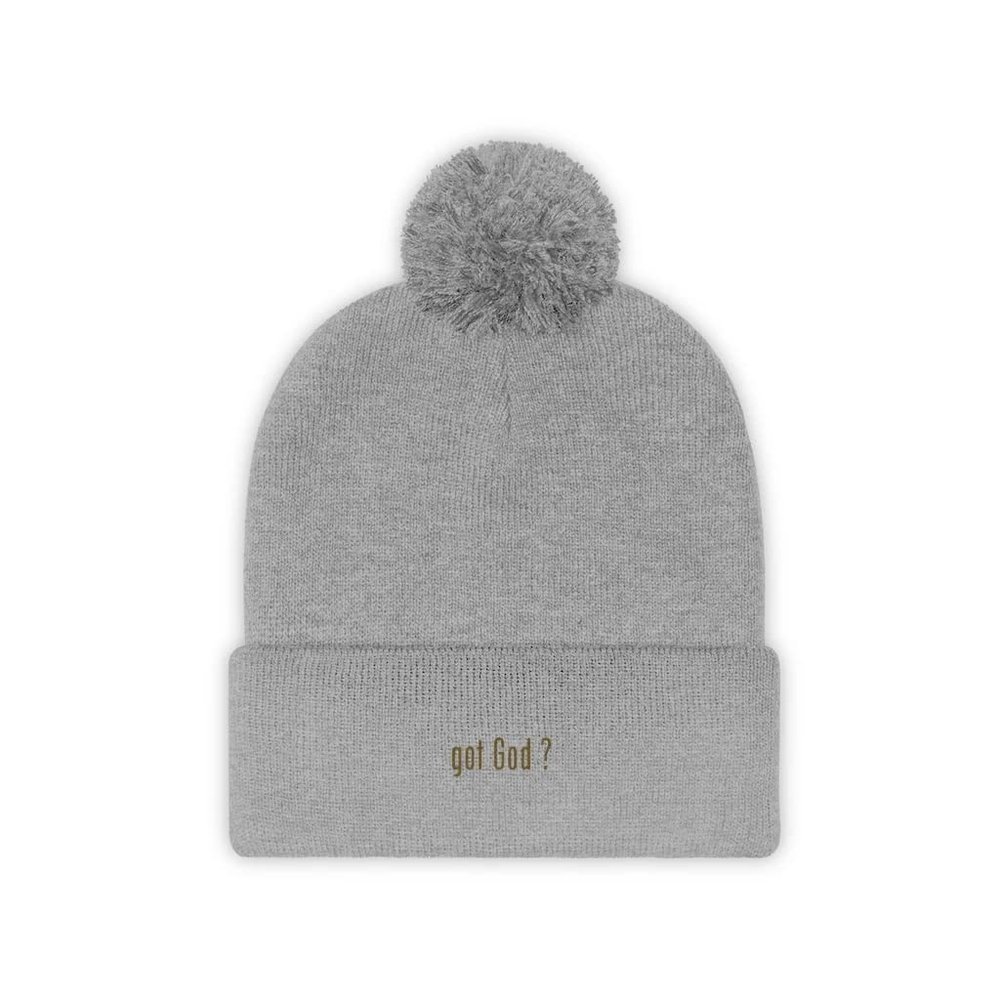 BCCMCMLXXXIII x Christ Collection - 'got God ?" Snow Pom Beanie With Gold Stitching Silver One size