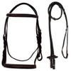 Equitem Leather English Fancy Stitched Padded Bridle with Matching Web Reins (Brown/White, Miniature) view 1
