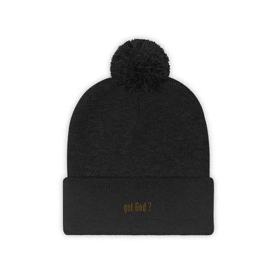 BCCMCMLXXXIII x Christ Collection - 'got God ?" Snow Pom Beanie With Gold Stitching Black One size