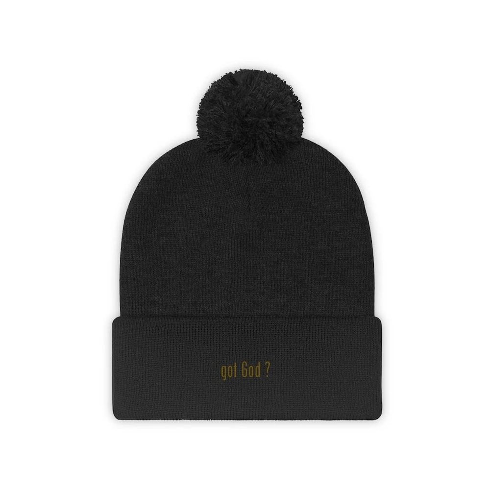 BCCMCMLXXXIII x Christ Collection - 'got God ?" Snow Pom Beanie With Gold Stitching Black One size
