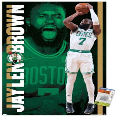 Trends International NBA Boston Celtics - Jaylen Brown 21 Wall Poster, 22.375" x 34", Premium Poster & Push Pin Bundle