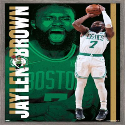 Trends International NBA Boston Celtics - Jaylen Brown 21 Wall Poster, 22.375" x 34", Barnwood Framed Version