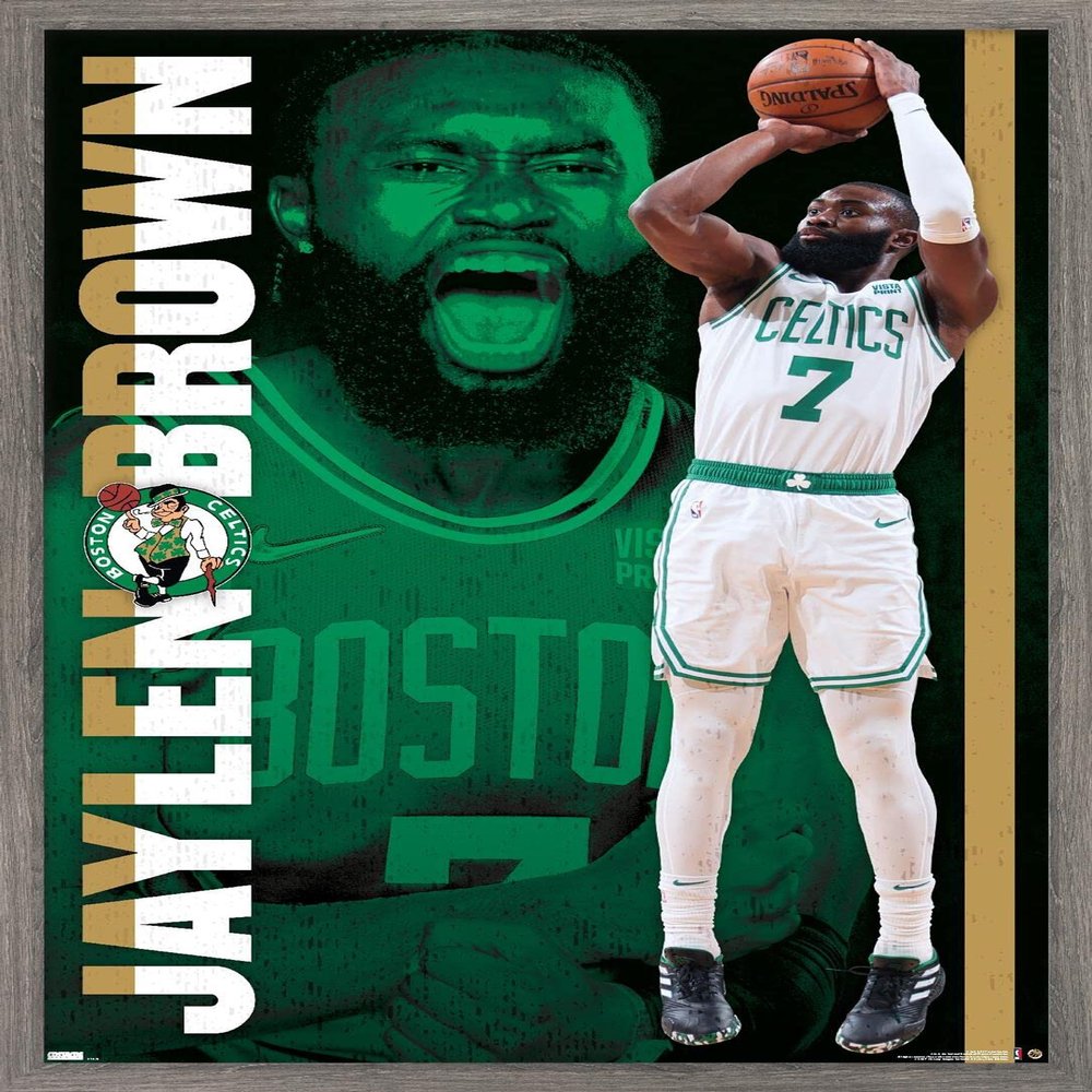 Trends International NBA Boston Celtics - Jaylen Brown 21 Wall Poster, 22.375" x 34", Barnwood Framed Version