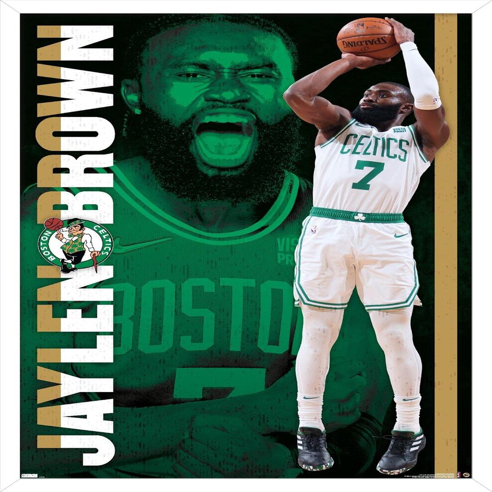 Trends International NBA Boston Celtics - Jaylen Brown 21 Wall Poster, 22.375" x 34", White Framed Version