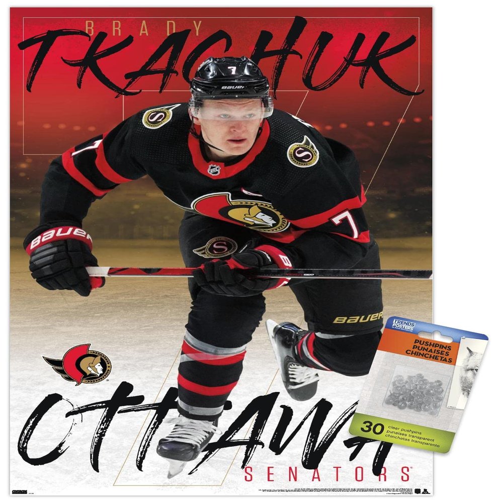 Trends International NHL Ottawa Senators - Brady Tkachuk 21 Wall Poster, 14.725" x 22.375", Premium Poster & Push Pin Bundle