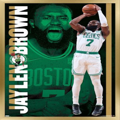 Trends International NBA Boston Celtics - Jaylen Brown 21 Wall Poster, 22.375" x 34", Gold Framed Version