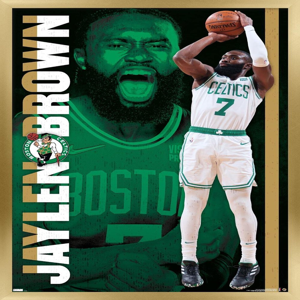Trends International NBA Boston Celtics - Jaylen Brown 21 Wall Poster, 22.375" x 34", Gold Framed Version