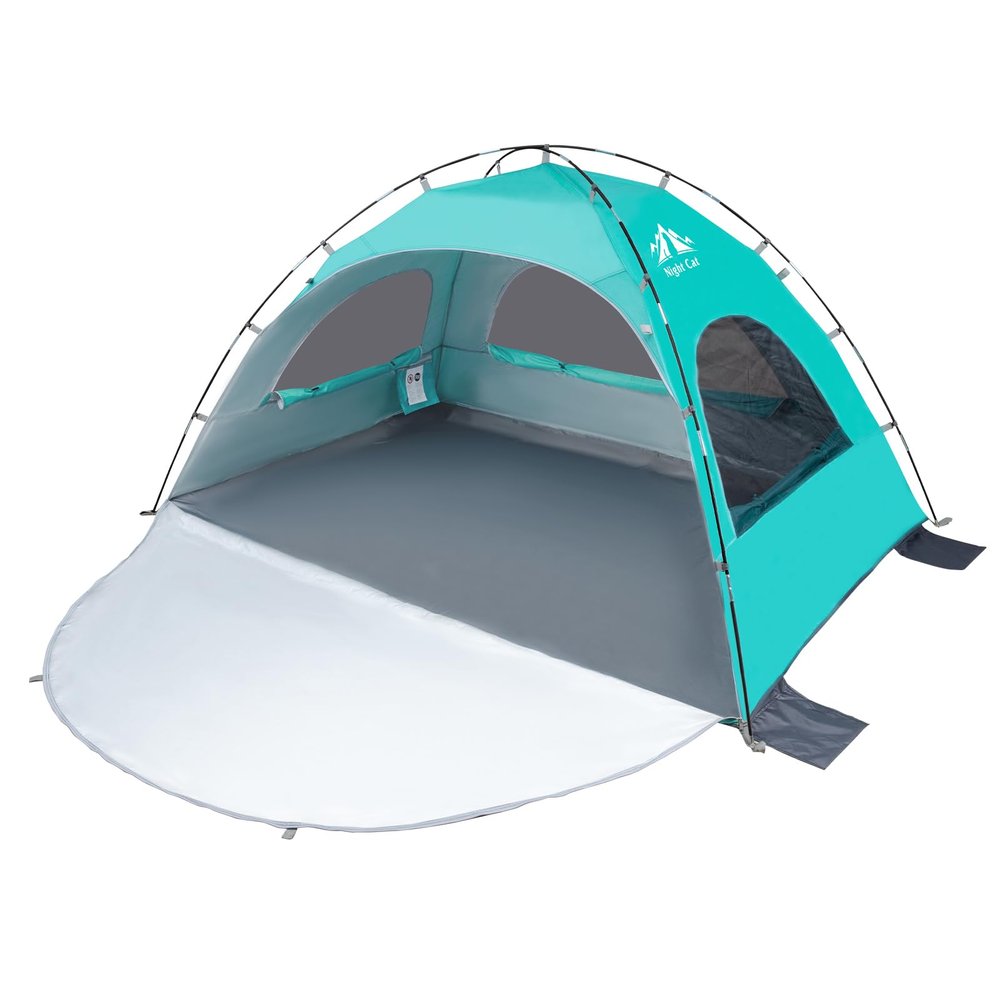 Night Cat Beach Tent Portable Camping Sun Shade Shelter for 2-4 Persons with UV Protection 3 Breathable Mesh Windows Extended Tent Floor Easy Set Up Outdoor