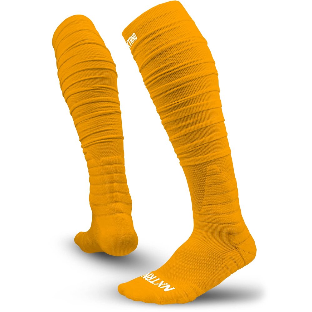 Nxtrnd XTD Scrunch Football Socks, Extra Long Padded Sport Socks for Men & Boys (Yellow, L/XL)