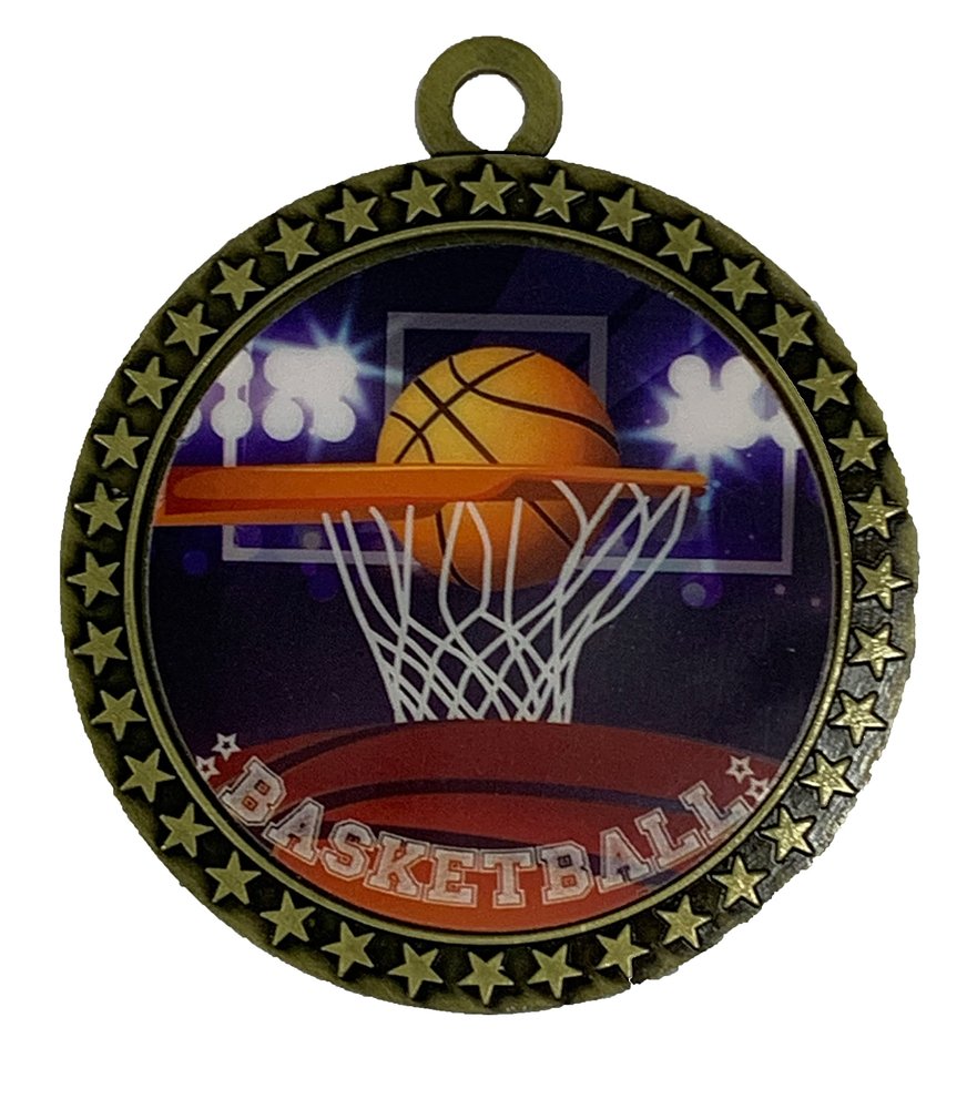 10 Pack Large 2.5 Inch Basketball Gold Medals Trophy Team Award with Neck Ribbons EG
