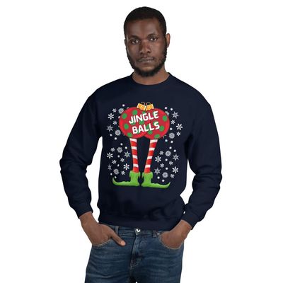 Funny Christmas Sweater Jingle Balls Ugly Christmas Sweater for Men Navy