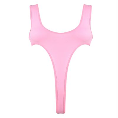 Loloda Women's Sleeveless Bodysuit High Cut Leotard Thong Clubwear Jumpsuit Lingerie Mesh Top Pink One Size