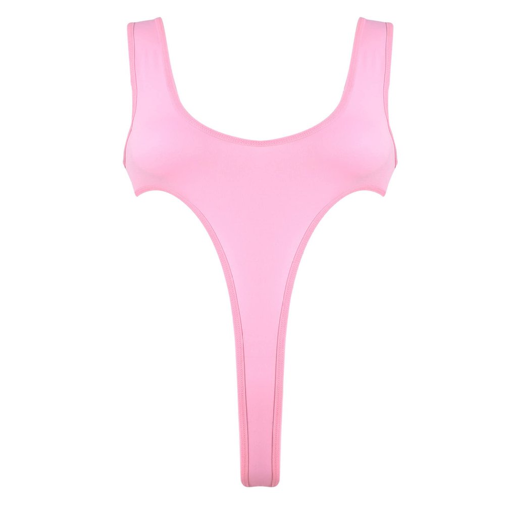 Loloda Women's Sleeveless Bodysuit High Cut Leotard Thong Clubwear Jumpsuit Lingerie Mesh Top Pink One Size