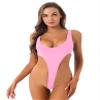 Loloda Women's Sleeveless Bodysuit High Cut Leotard Thong Clubwear Jumpsuit Lingerie Mesh Top Pink One Size view 2