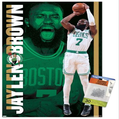 Trends International NBA Boston Celtics - Jaylen Brown 21 Wall Poster, 14.725" x 22.375", Premium Poster & Push Pin Bundle