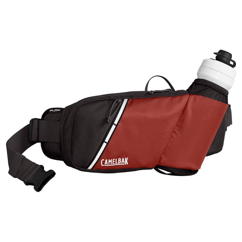 CamelBak Podium Flow Bike Hydration Belt - Easy Access Bottle Pocket - Podium Dirt Series Bottle - Adjustable Waist Buckle - Secure Zipper Pocket - Riding Belt - 21oz, Fired Brick/Black