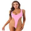 QinCiao Women's See Through High Cut One Piece Backless Thong Brazilian Bikini Monokini Swimsuits Pink One Size view 2