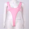QinCiao Women's See Through High Cut One Piece Backless Thong Brazilian Bikini Monokini Swimsuits Pink One Size view 3