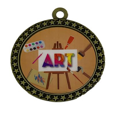 10 Pack Large 2.5 Inch Art Gold Medals Trophy Team Award with Neck Ribbons EG