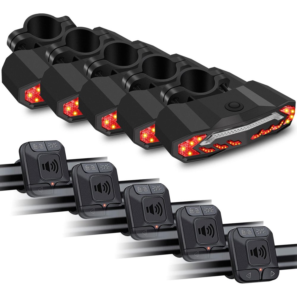 KCMYTONER Smart Bicycle Tail Light with Turn Signals, Anti-Theft Alarm and Automatic Brake Light, Wireless Remote Control Bike Rear Light Back USB Rechargeable Safety Warning Cycling Light,5 PK