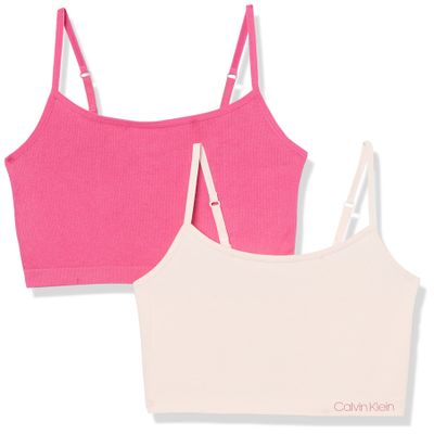 Calvin Klein Kids Girls' Seamless Brami 2-Pack, Crystal Pink/Fuschia Fedora, X-Large